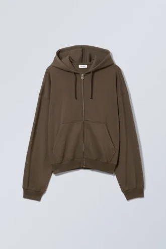 Boxy Midweight Zip Hoodie – Dark Brown