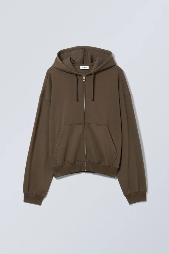 Boxy Midweight Zip Hoodie – Dark Brown Boxy Midweight Zip Hoodie – Dark Brown