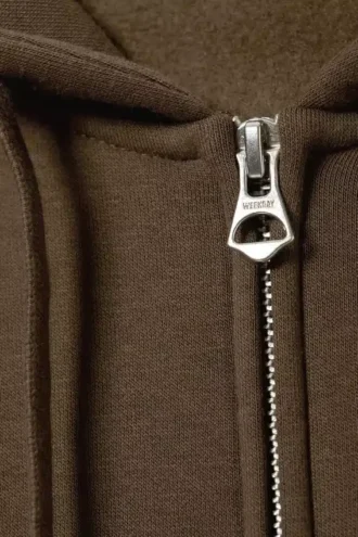 Boxy Midweight Zip Hoodie – Dark Brown