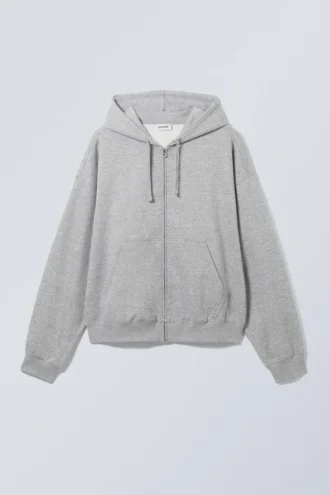 Boxy Midweight Zip Hoodie – Light Grey Melange