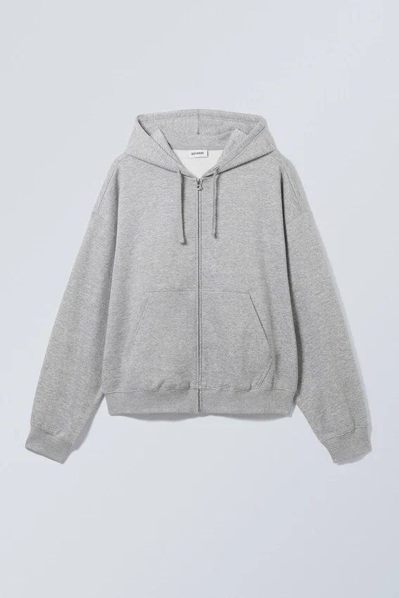 Boxy Midweight Zip Hoodie – Light Grey Melange Boxy Midweight Zip Hoodie – Light Grey Melange