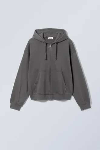 Boxy Midweight Zip Hoodie – off Black