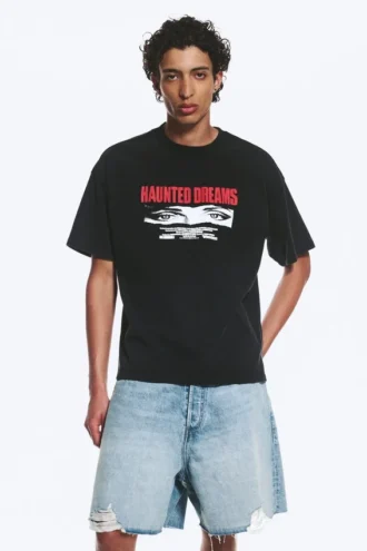 Boxy Printed Graphic T-Shirt – Black – Haunted Dreams