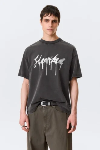 Boxy Printed Graphic T-Shirt – Black – Heartbeat