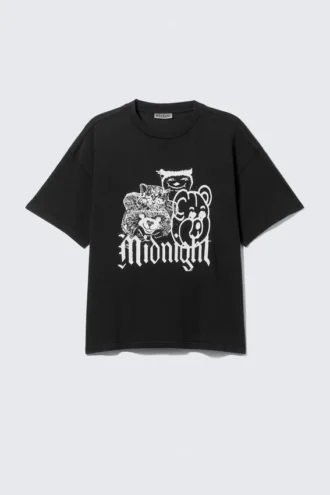 Boxy Printed Graphic T-Shirt – Black – Midnight
