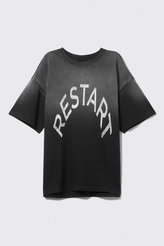 Boxy Printed Graphic T-Shirt – Black – Restart Boxy Printed Graphic T-Shirt – Black – Restart