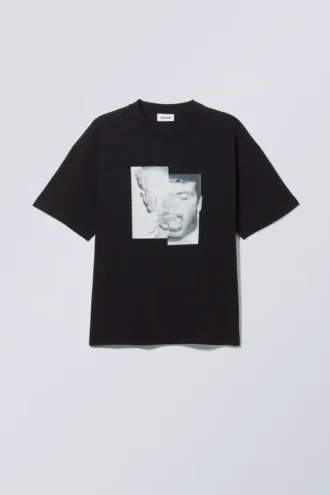 Boxy Printed Graphic T-Shirt – Black – Sparkle Faces