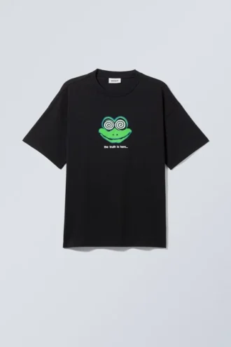 Boxy Printed Graphic T-Shirt – Black – the Frog is Here