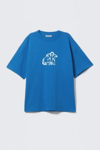 Boxy Printed Graphic T-Shirt – Blue – Sadphant