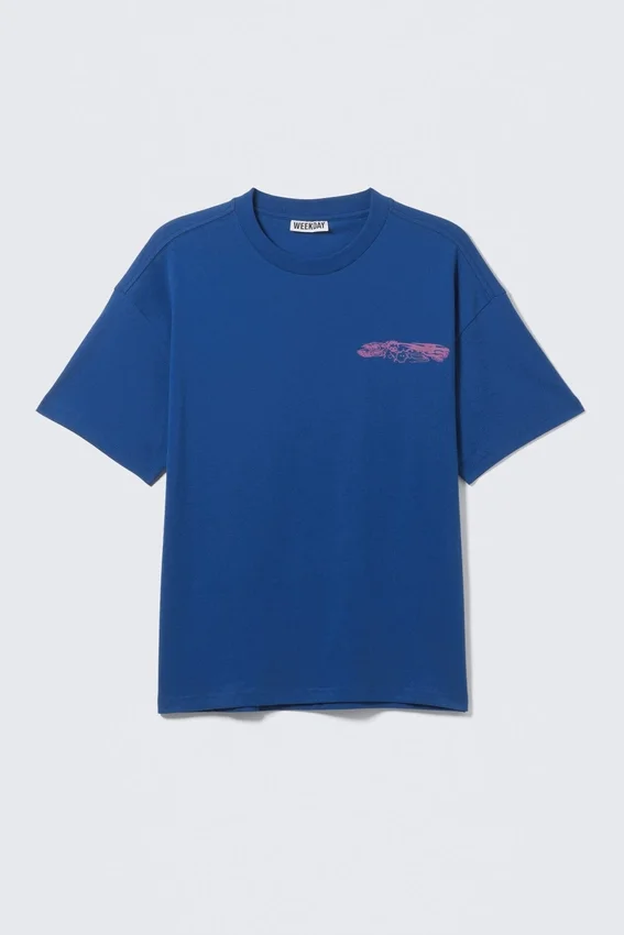Boxy Printed Graphic T-Shirt – Bright Blue – Four Man Gang Boxy Printed Graphic T-Shirt – Bright Blue – Four Man Gang