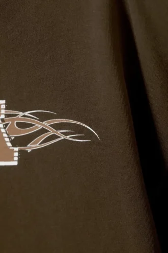Boxy Printed Graphic T-Shirt – Dark Brown – Sports Logos