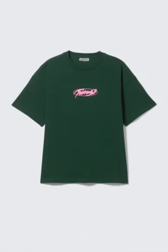 Boxy Printed Graphic T-Shirt – Dark Green – Fntsy