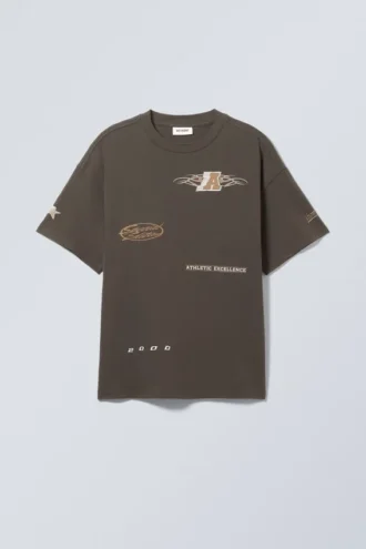 Boxy Printed Graphic T-Shirt – Dark Grey – Sports Logo