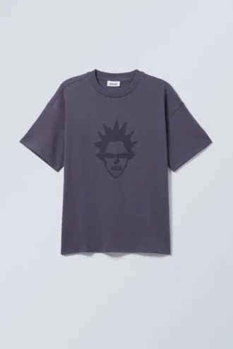 Boxy Printed Graphic T-Shirt – Dark Purple – Hello Man
