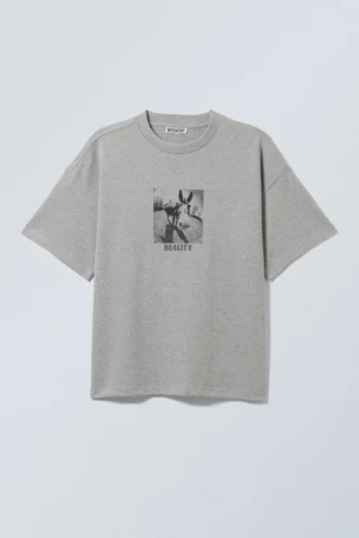 Boxy Printed Graphic T-Shirt – Grey – Donkey Reality