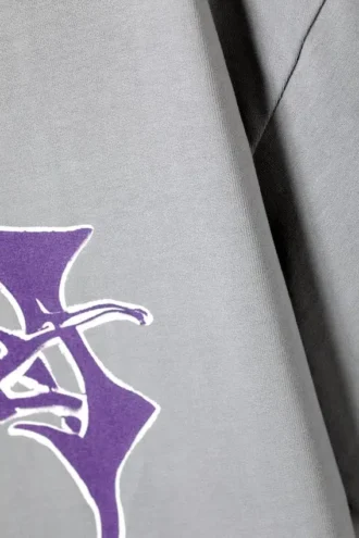 Boxy Printed Graphic T-Shirt – Grey Purple Print
