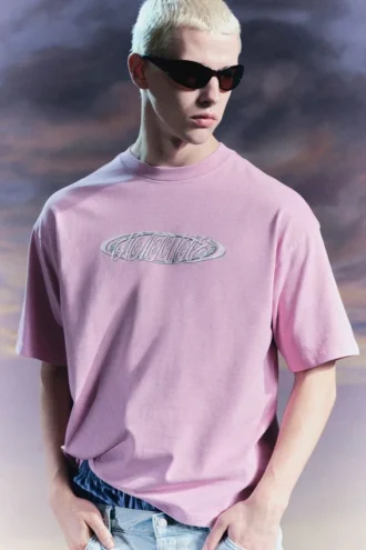 Boxy Printed Graphic T-Shirt – Pink