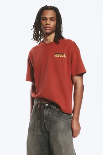 Boxy Printed Graphic T-Shirt – Red – Nebulith