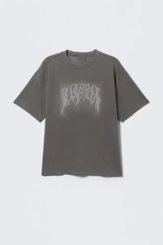 Boxy Printed Graphic T-Shirt – Washed Black – Mizzion