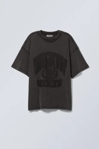 Boxy Printed Graphic T-Shirt – Washed Black – Stencil State