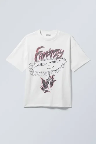 Boxy Printed Graphic T-Shirt – White – Fantazy Flower