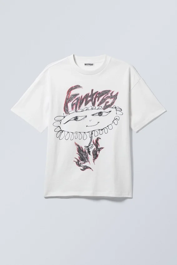 Boxy Printed Graphic T-Shirt – White – Fantazy Flower Boxy Printed Graphic T-Shirt – White – Fantazy Flower