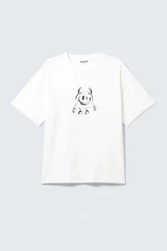 Boxy Printed Graphic T-Shirt – White – Smilish