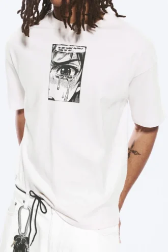 Boxy Printed Graphic T-Shirt – White – Tears