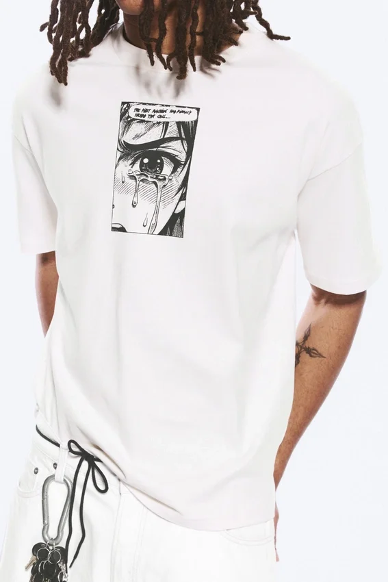 Boxy Printed Graphic T-Shirt – White – Tears Boxy Printed Graphic T-Shirt – White – Tears