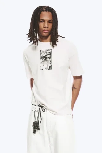 Boxy Printed Graphic T-Shirt – White – Tears