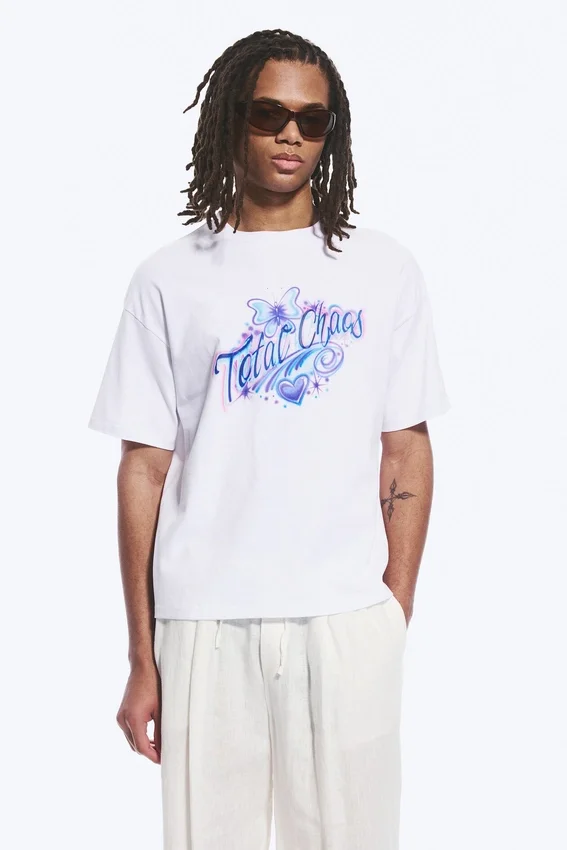 Boxy Printed Graphic T-Shirt – White – Total Chaos Boxy Printed Graphic T-Shirt – White – Total Chaos
