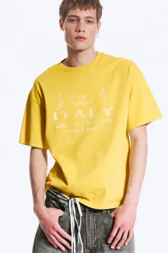 Boxy Printed Graphic T-Shirt – Yellow – Italy