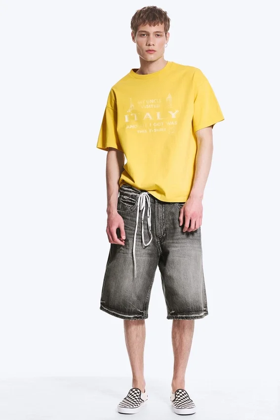 Boxy Printed Graphic T-Shirt – Yellow – Italy Boxy Printed Graphic T-Shirt – Yellow – Italy
