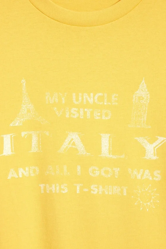 Boxy Printed Graphic T-Shirt – Yellow – Italy Boxy Printed Graphic T-Shirt – Yellow – Italy