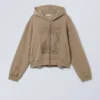 Boxy Printed Heavyweight Zip Hoodie – Dark Beige