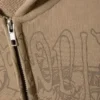 Boxy Printed Heavyweight Zip Hoodie – Dark Beige