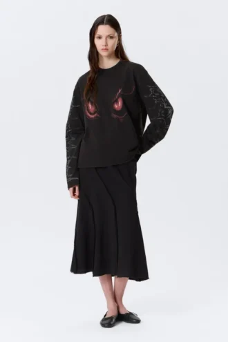 Boxy Printed Long-Sleeved Top – Washed Black – Dragon Gaze