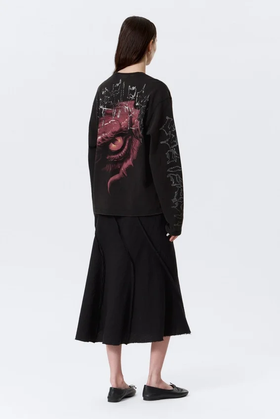 Boxy Printed Long-Sleeved Top – Washed Black – Dragon Gaze Boxy Printed Long-Sleeved Top – Washed Black – Dragon Gaze