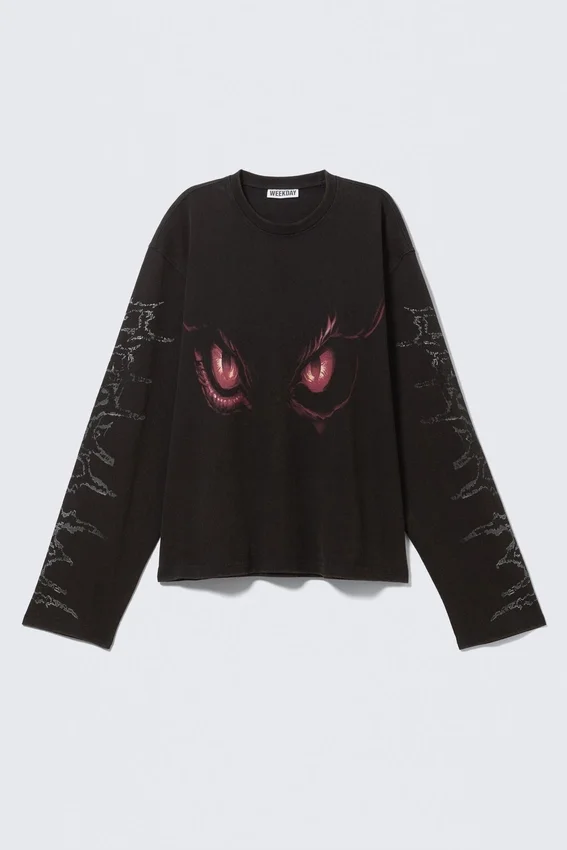 Boxy Printed Long-Sleeved Top – Washed Black – Dragon Gaze Boxy Printed Long-Sleeved Top – Washed Black – Dragon Gaze