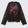 Boxy Printed Long-Sleeved Top – Washed Black – Dragon Gaze Boxy Printed Long-Sleeved Top – Washed Black – Dragon Gaze