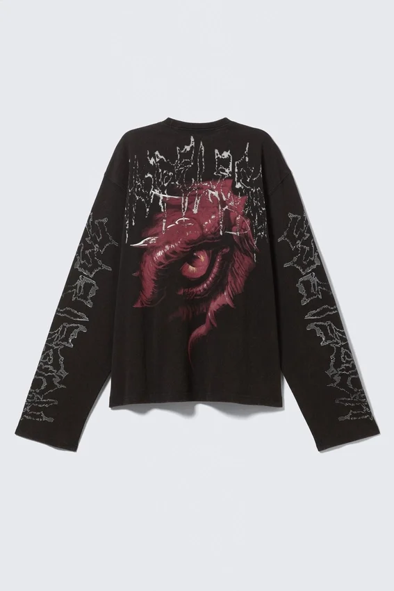 Boxy Printed Long-Sleeved Top – Washed Black – Dragon Gaze Boxy Printed Long-Sleeved Top – Washed Black – Dragon Gaze