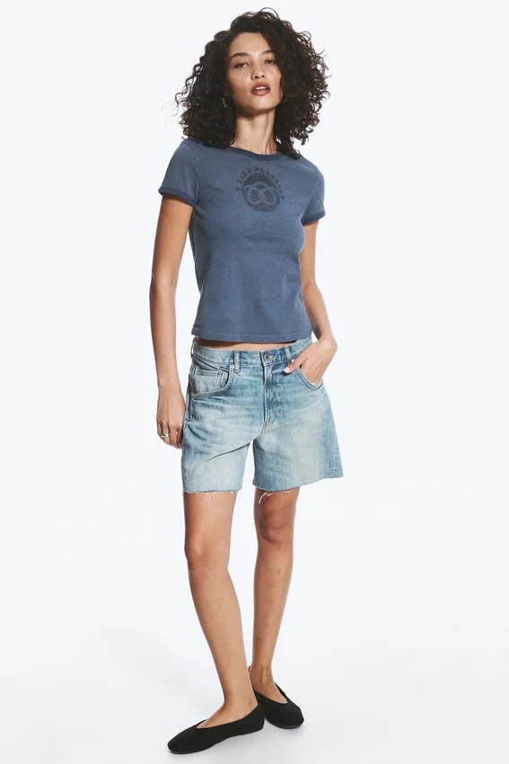 Boxy Printed Short-Sleeved T-Shirt – Dark Blue – Pretzels Boxy Printed Short-Sleeved T-Shirt – Dark Blue – Pretzels