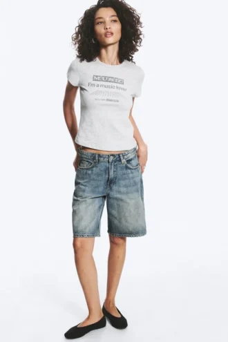 Boxy Printed Short-Sleeved T-Shirt – Grey Melange Boxy Printed Short-Sleeved T-Shirt – Grey Melange
