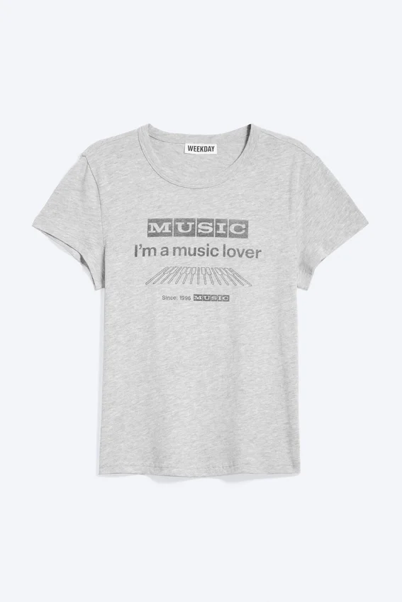 Boxy Printed Short-Sleeved T-Shirt – Grey Melange Boxy Printed Short-Sleeved T-Shirt – Grey Melange
