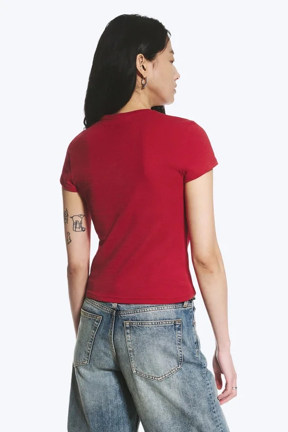 Boxy Printed Short-Sleeved T-Shirt – Red – Communication Boxy Printed Short-Sleeved T-Shirt – Red – Communication
