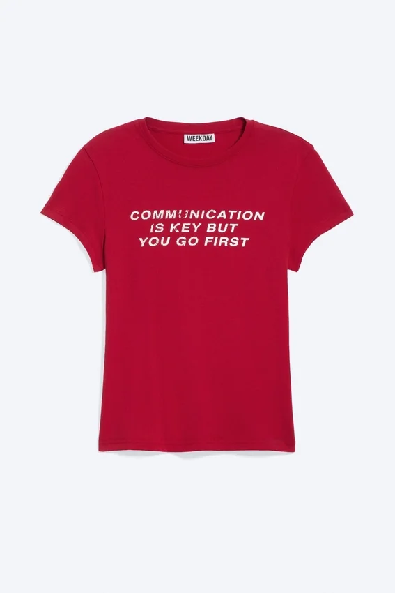 Boxy Printed Short-Sleeved T-Shirt – Red – Communication Boxy Printed Short-Sleeved T-Shirt – Red – Communication