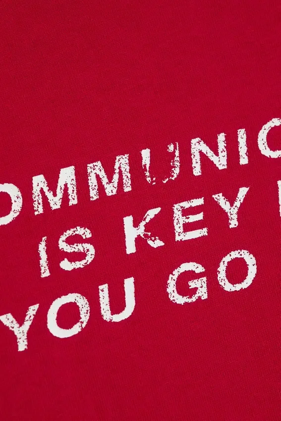 Boxy Printed Short-Sleeved T-Shirt – Red – Communication Boxy Printed Short-Sleeved T-Shirt – Red – Communication