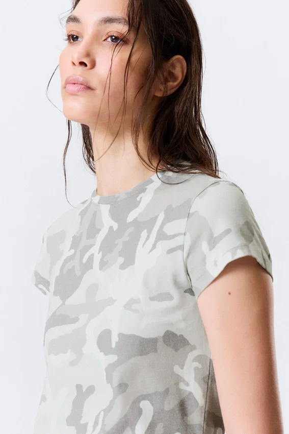 Boxy Printed Short-Sleeved T-Shirt – White – Camo Boxy Printed Short-Sleeved T-Shirt – White – Camo