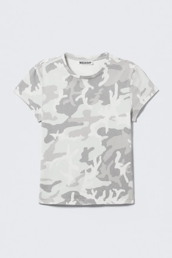 Boxy Printed Short-Sleeved T-Shirt – White – Camo Boxy Printed Short-Sleeved T-Shirt – White – Camo