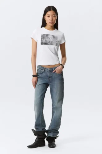 Boxy Printed Short-Sleeved T-Shirt – White – Misty Face